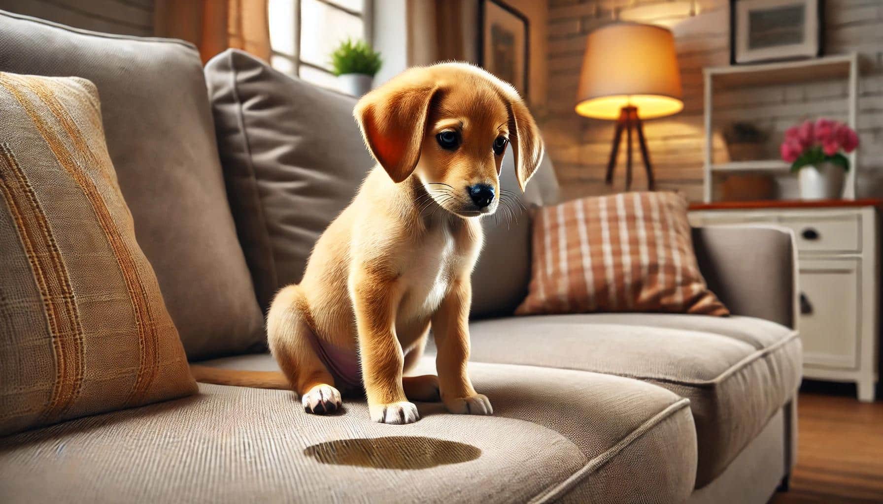 Cucciolo fa pipi in casa sul divano
