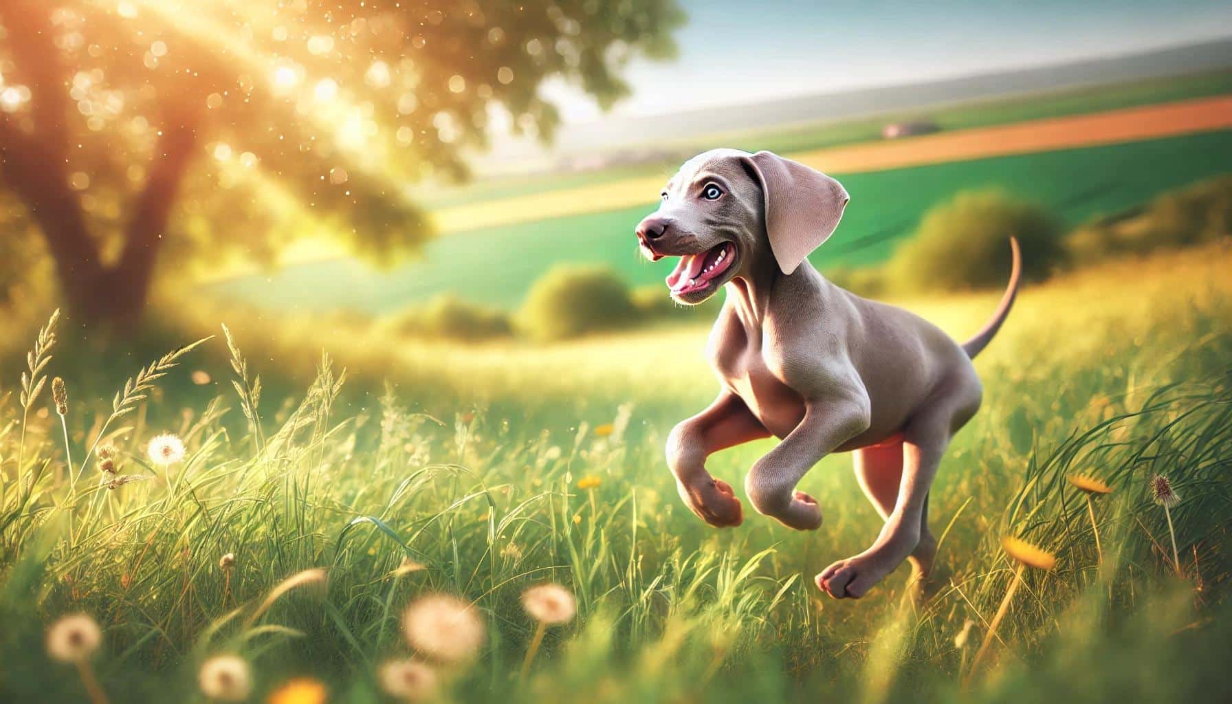 Weimaraner corre nel prato