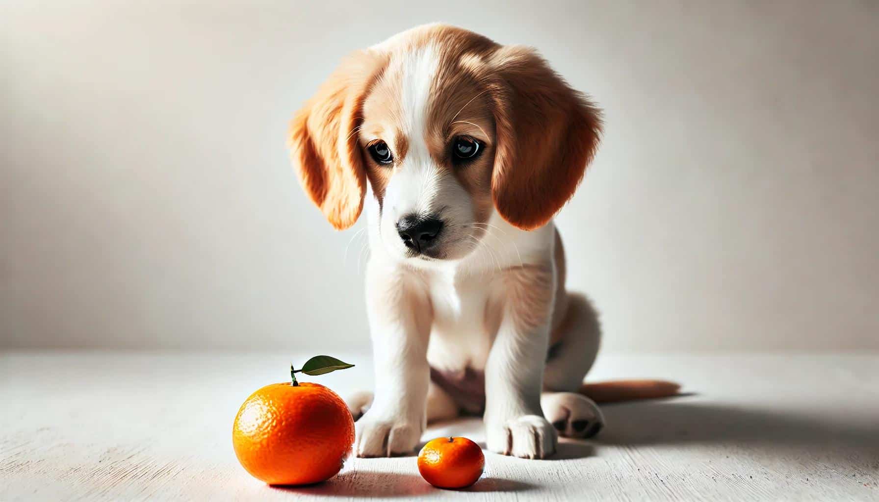 Cane che mangia un mandarino